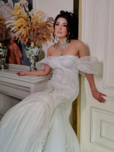 ivory structured gown